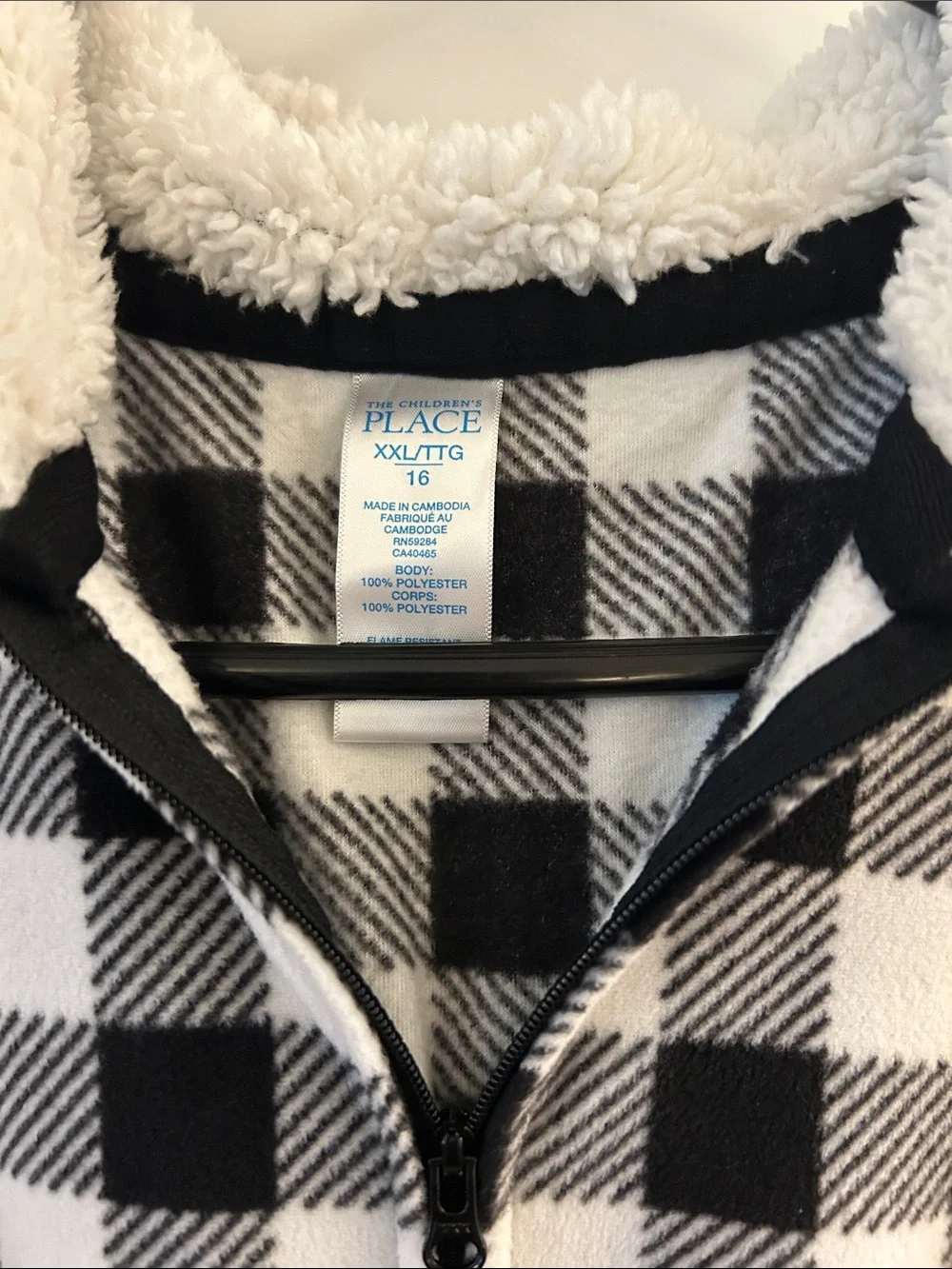 The Children's Place Black and White Buffalo Check Hooded Pajama Onesie